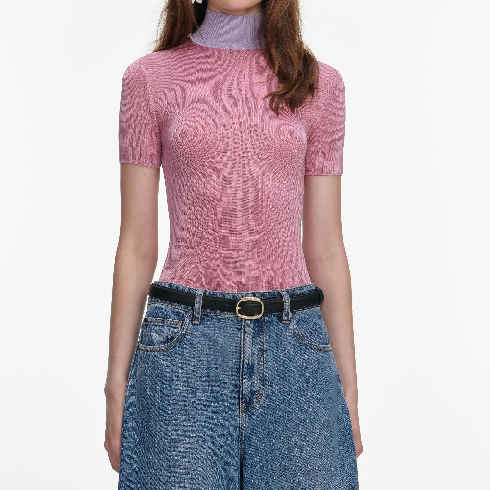 Self Portrait Pink Short Sleeve Viscose Knit Top CLOTHING
