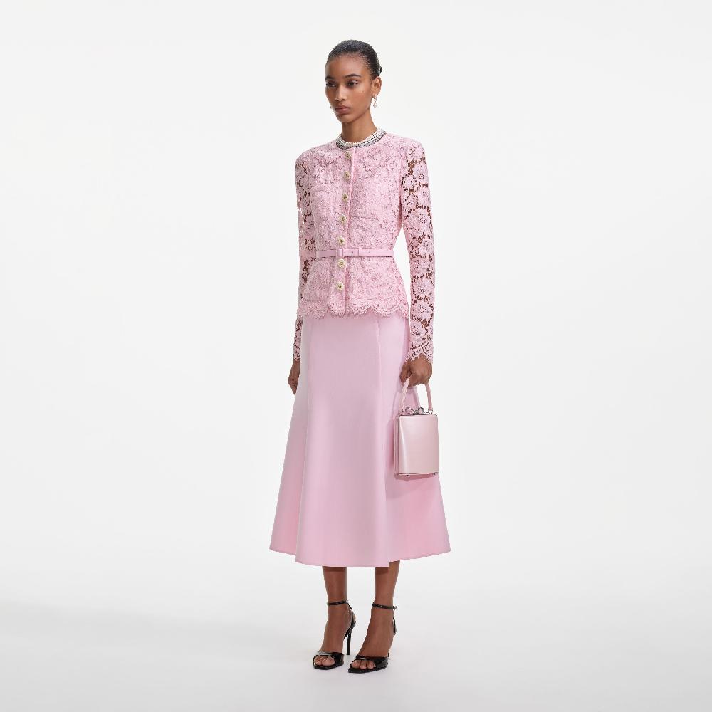 Self Portrait Pink Tailored Lace Midi Dress CLOTHING