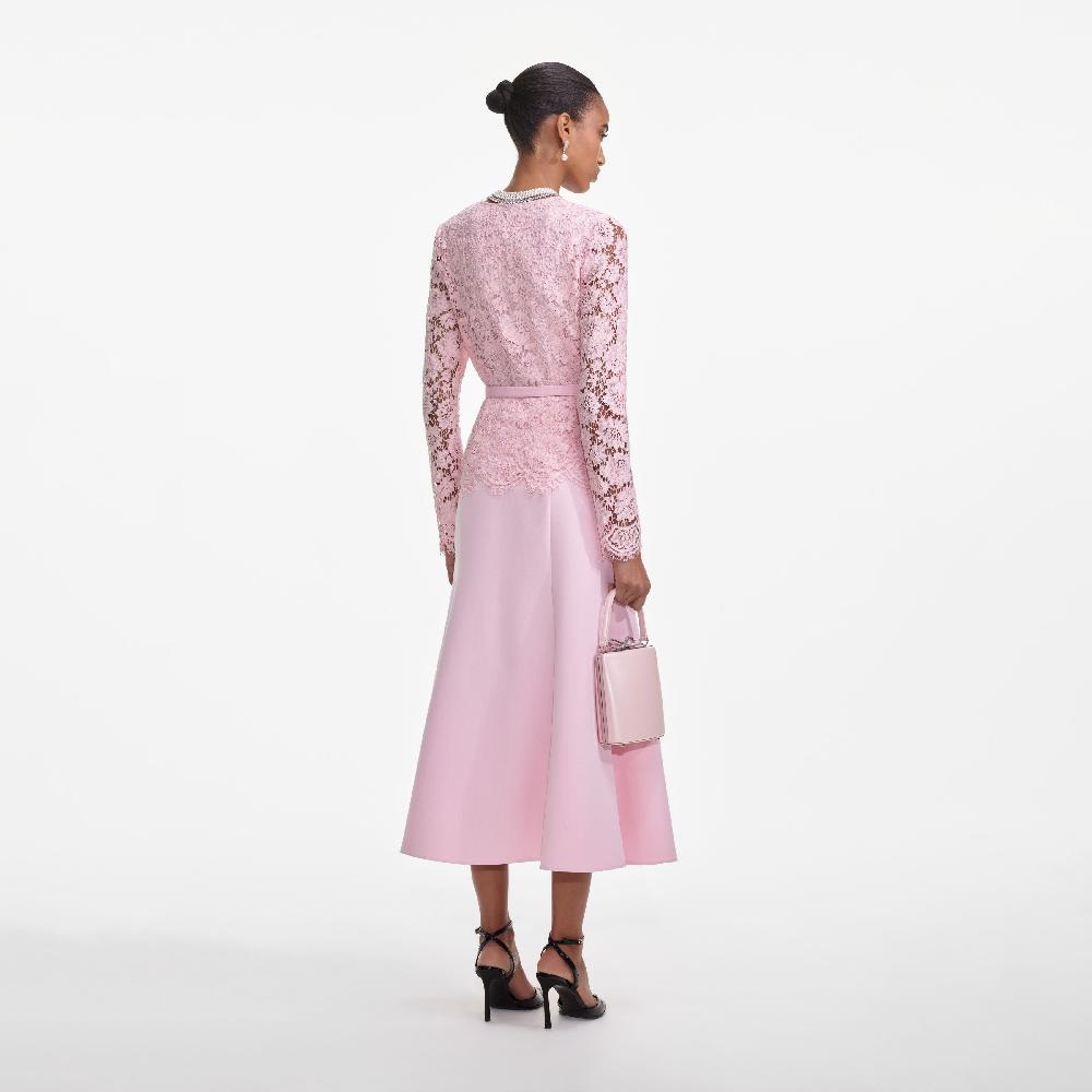 Self Portrait Pink Tailored Lace Midi Dress CLOTHING