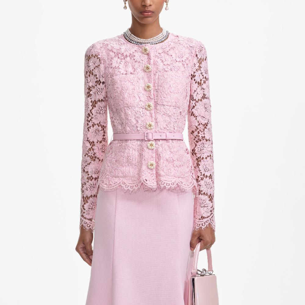 Self Portrait Pink Tailored Lace Midi Dress CLOTHING