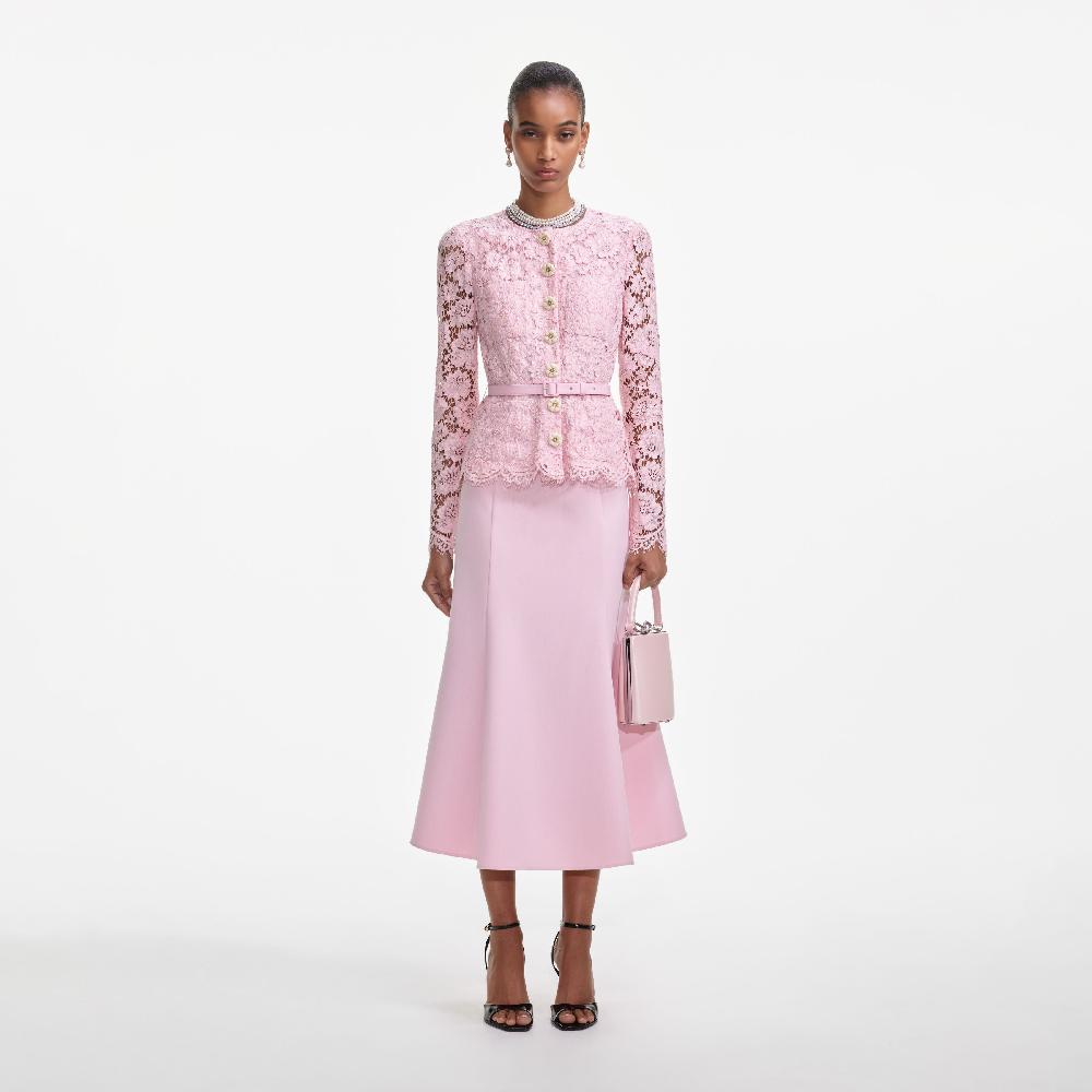 self portrait Pink Tailored Lace Midi Dress CLOTHING