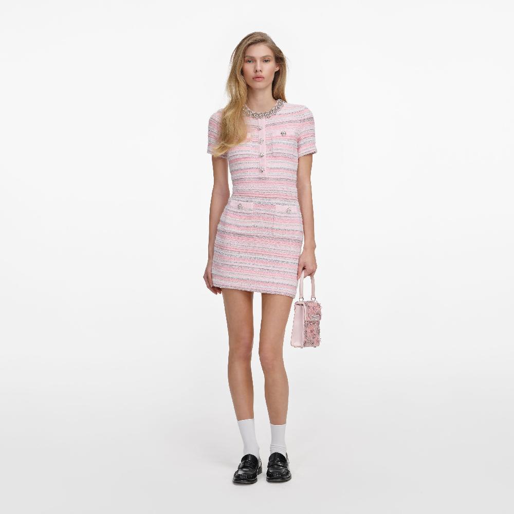 self portrait Pink Textured Knit Mini Dress CLOTHING