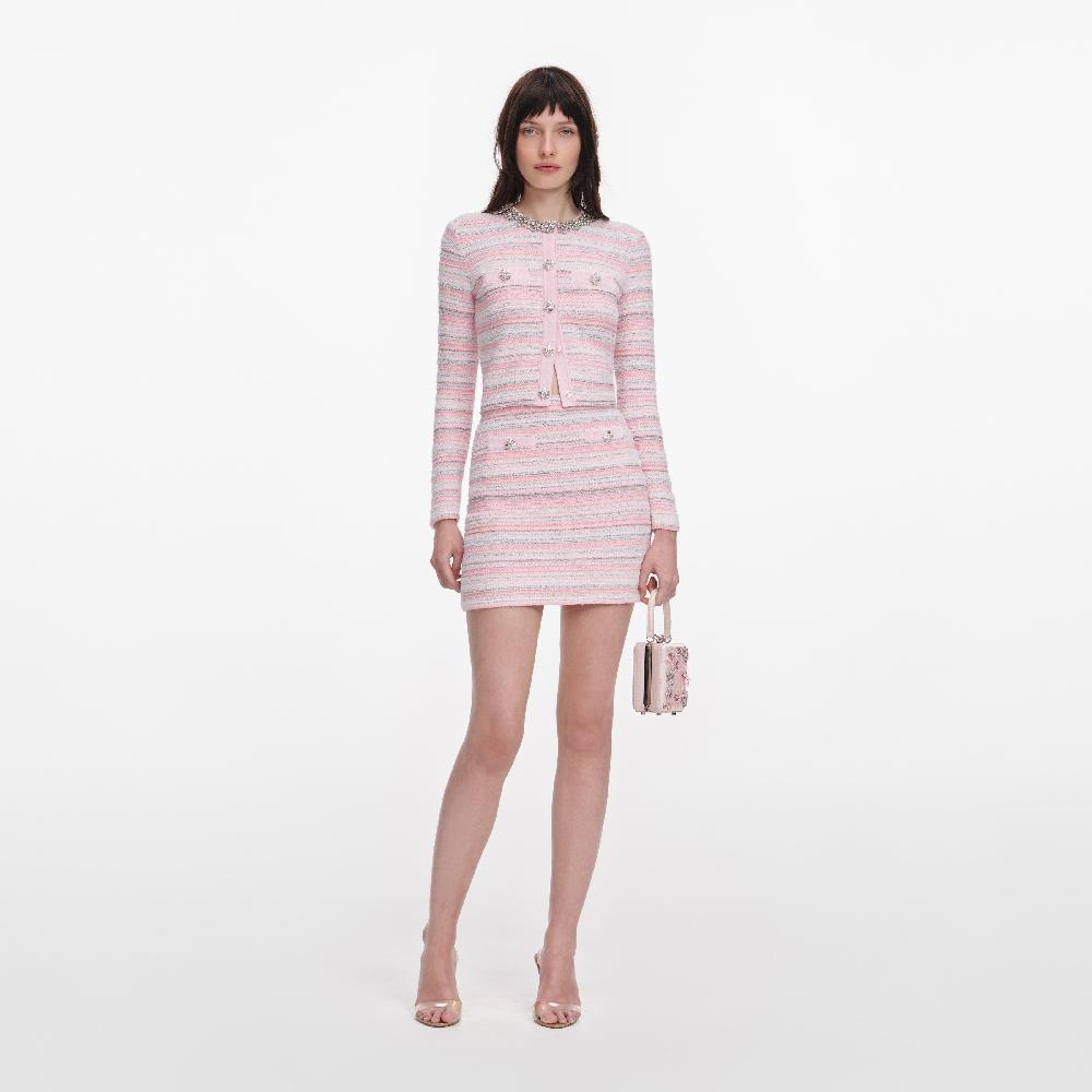 self portrait Pink Textured Knit Mini Skirt CLOTHING