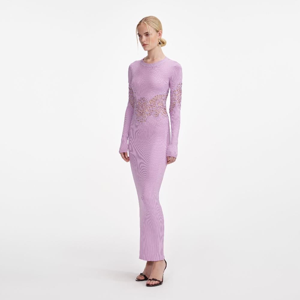 Self Portrait Pink Viscose Knit Cut Out Maxi Dress CLOTHING