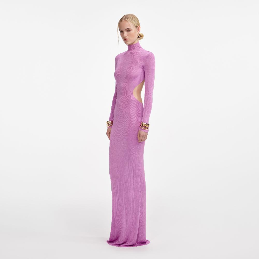 Self Portrait Pink Viscose Knit Maxi Dress CLOTHING