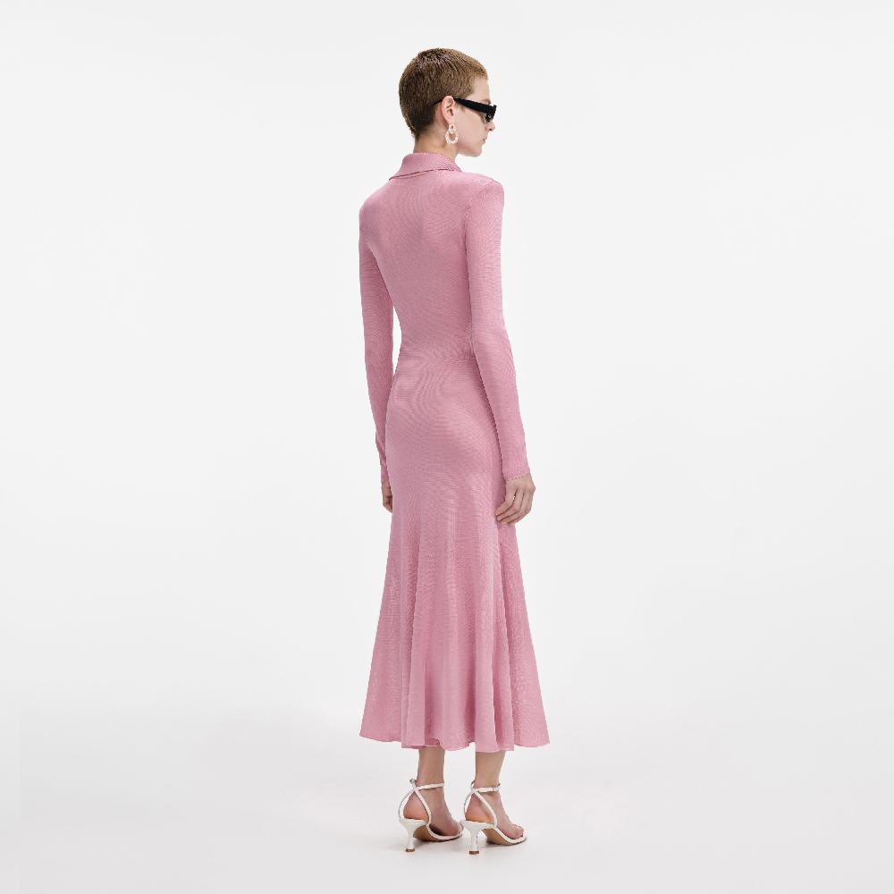 Self Portrait Pink Viscose Knit Midi Dress CLOTHING