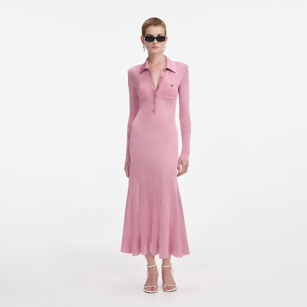 self portrait Pink Viscose Knit Midi Dress CLOTHING