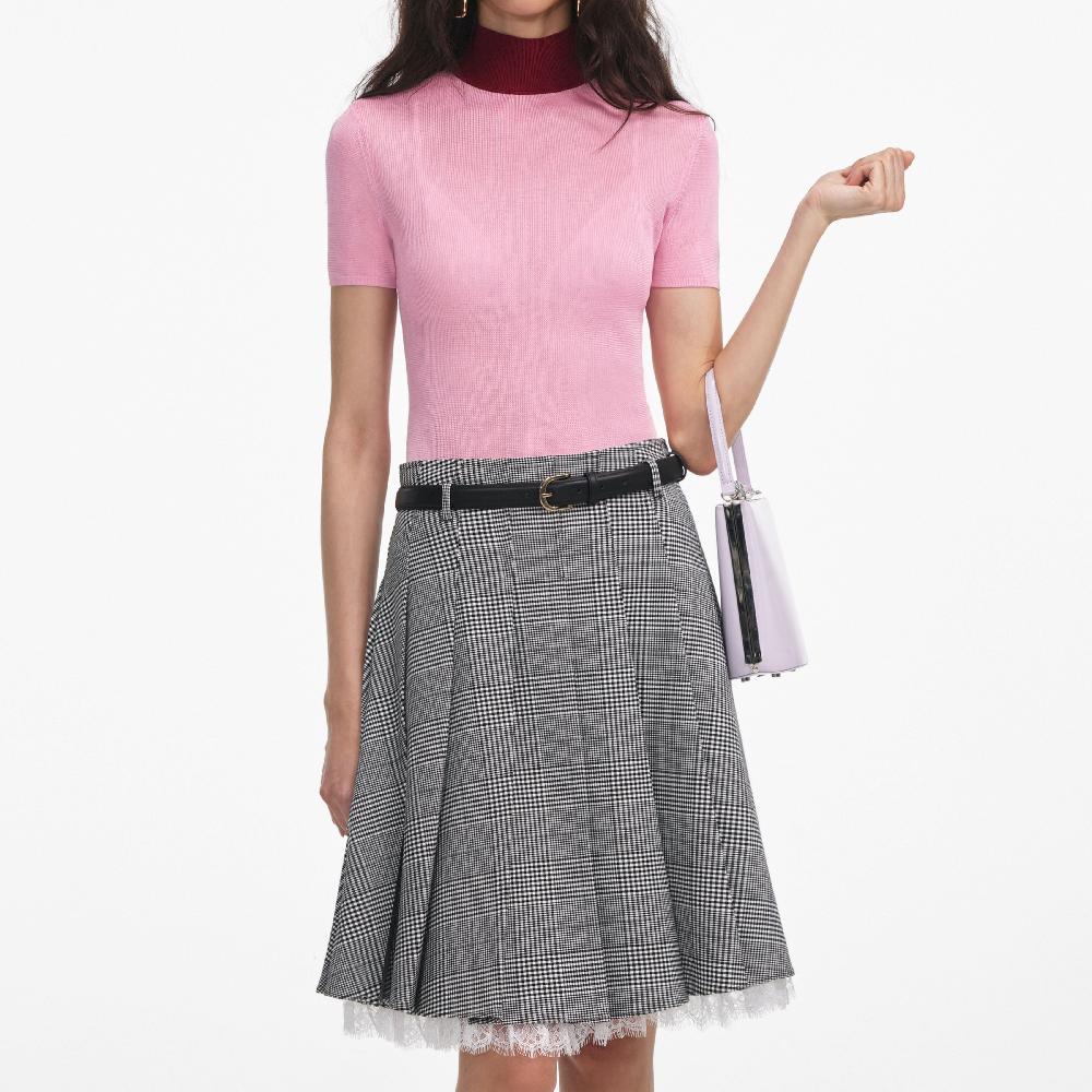 Self Portrait Pink Viscose Knit Short Sleeve Top CLOTHING