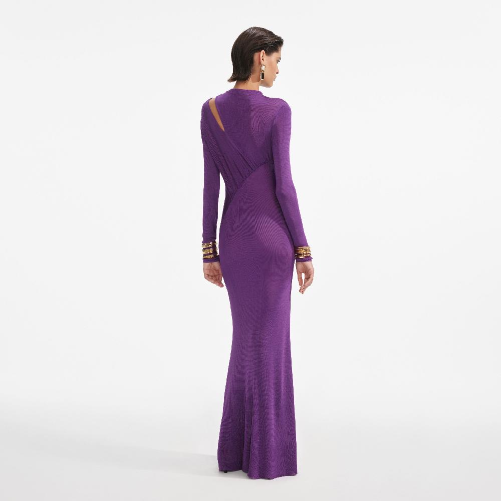Self Portrait Purple Cut Out Viscose Knit Maxi Dress CLOTHING
