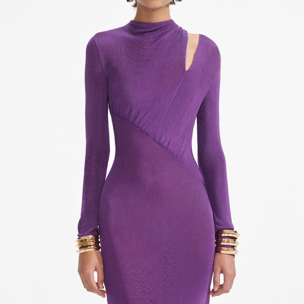 Self Portrait Purple Cut Out Viscose Knit Maxi Dress CLOTHING