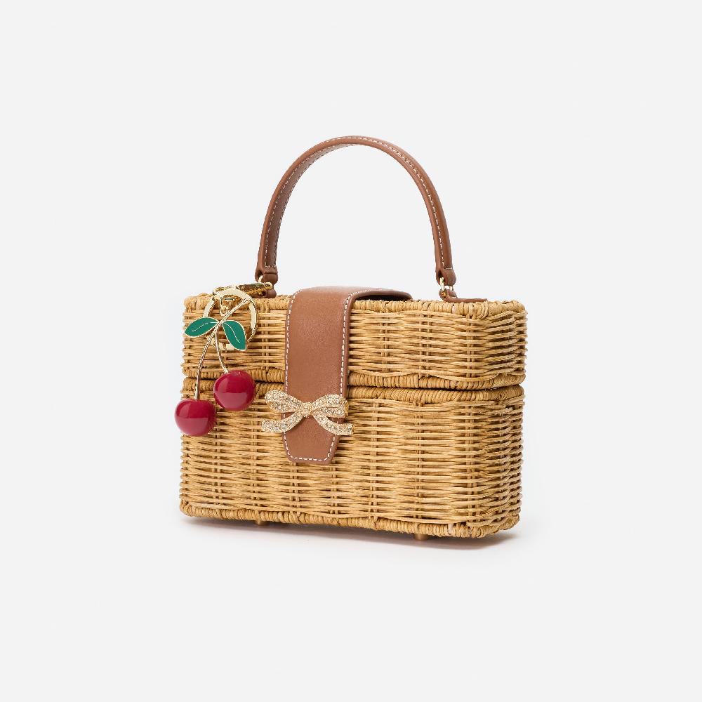 Self Portrait Rattan Cherry Charm Mini Basket Bag BAGS