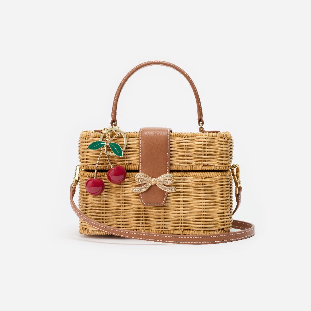 Self Portrait Rattan Cherry Charm Mini Basket Bag BAGS