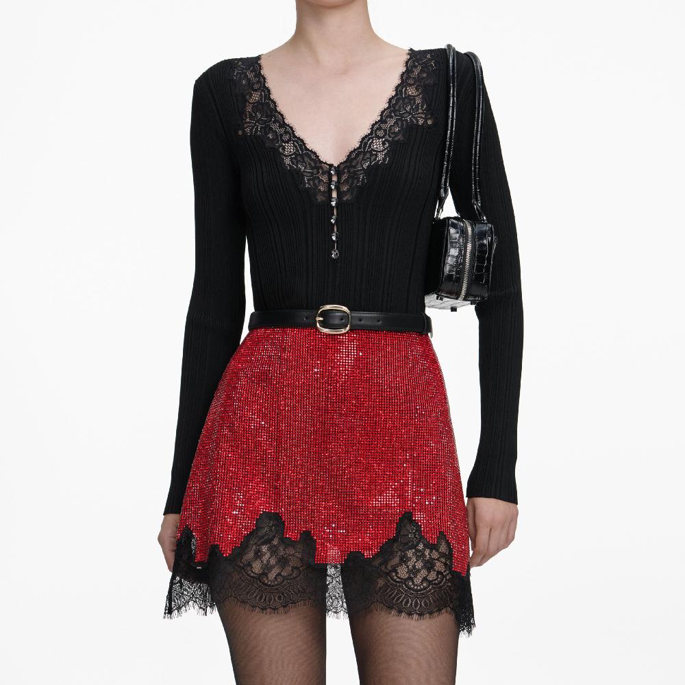 Self Portrait Red Crystal Chainmail Mini Skirt CLOTHING