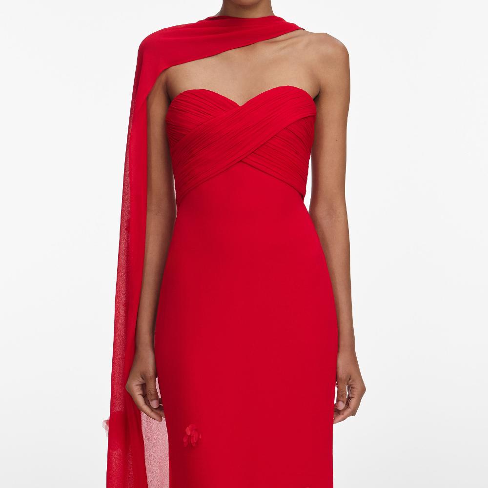 Self Portrait Red Georgette Flower Maxi Dress CLOTHING