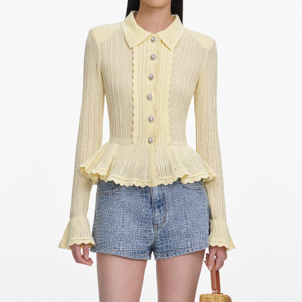 Self Portrait Rhinestone Croc Effect Denim Shorts CLOTHING