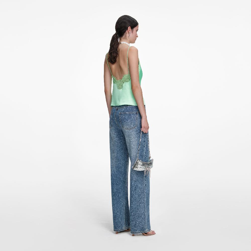 Self Portrait Rhinestone Denim Straight Leg Jeans CLOTHING