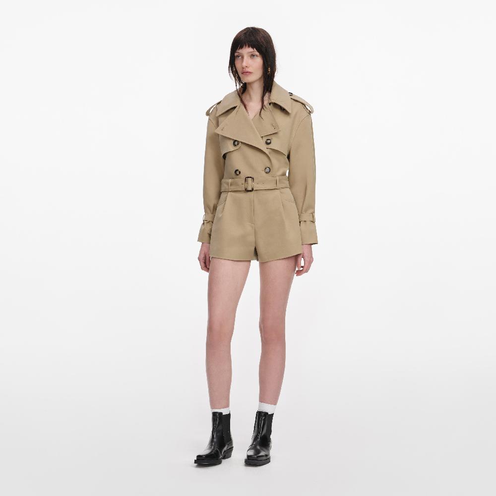 Self Portrait Beige Cotton Playsuit CLOTHING