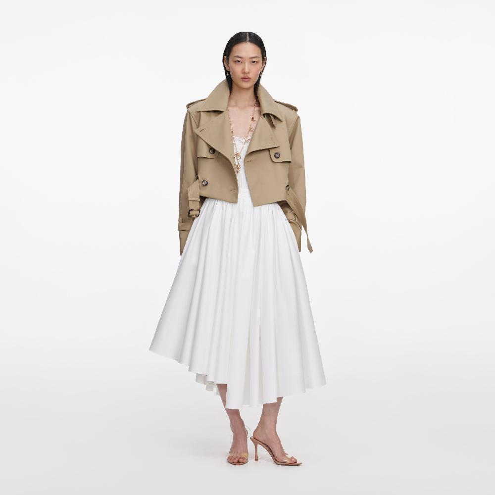 self portrait Beige Cropped Trench Jacket CLOTHING
