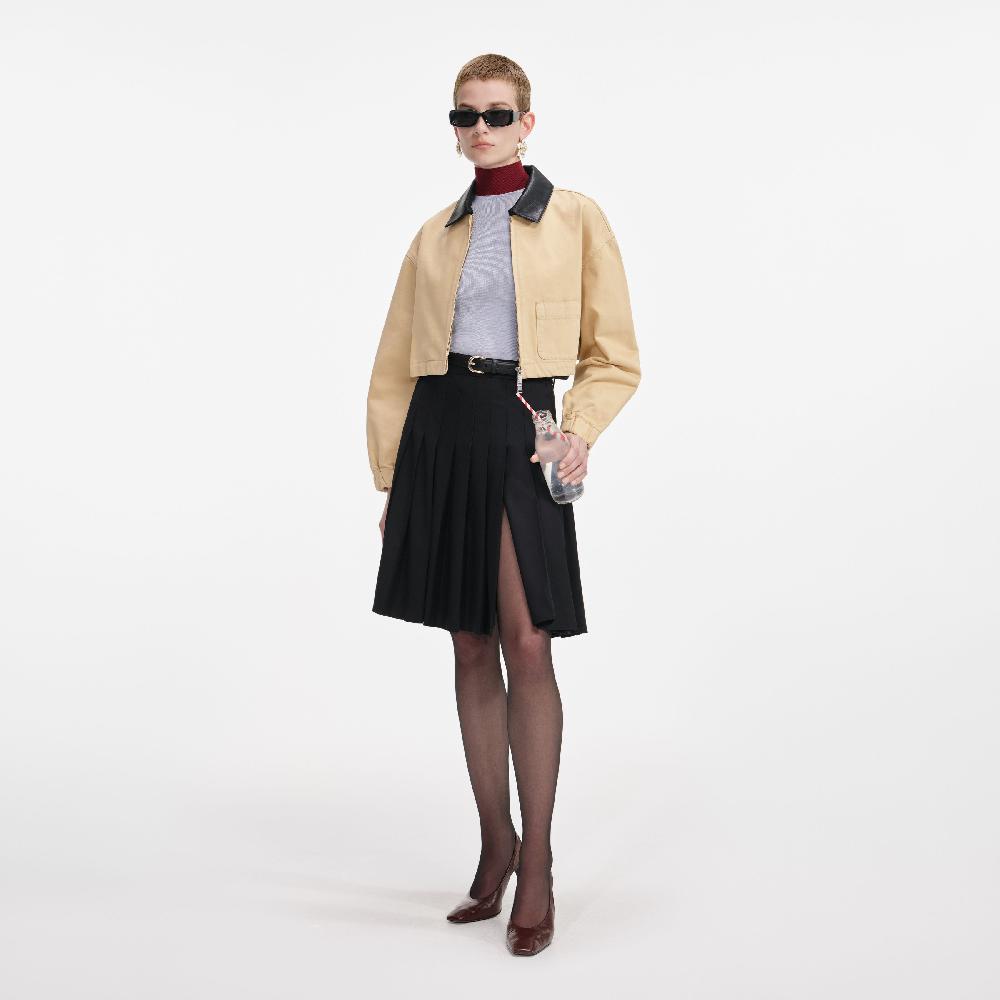 Self Portrait Beige Denim Cropped Jacket CLOTHING