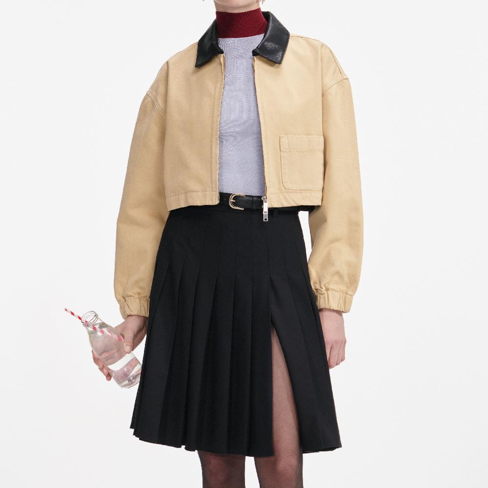 Self Portrait Beige Denim Cropped Jacket CLOTHING