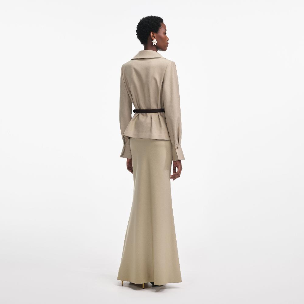 Self Portrait Beige Twill Maxi Dress CLOTHING