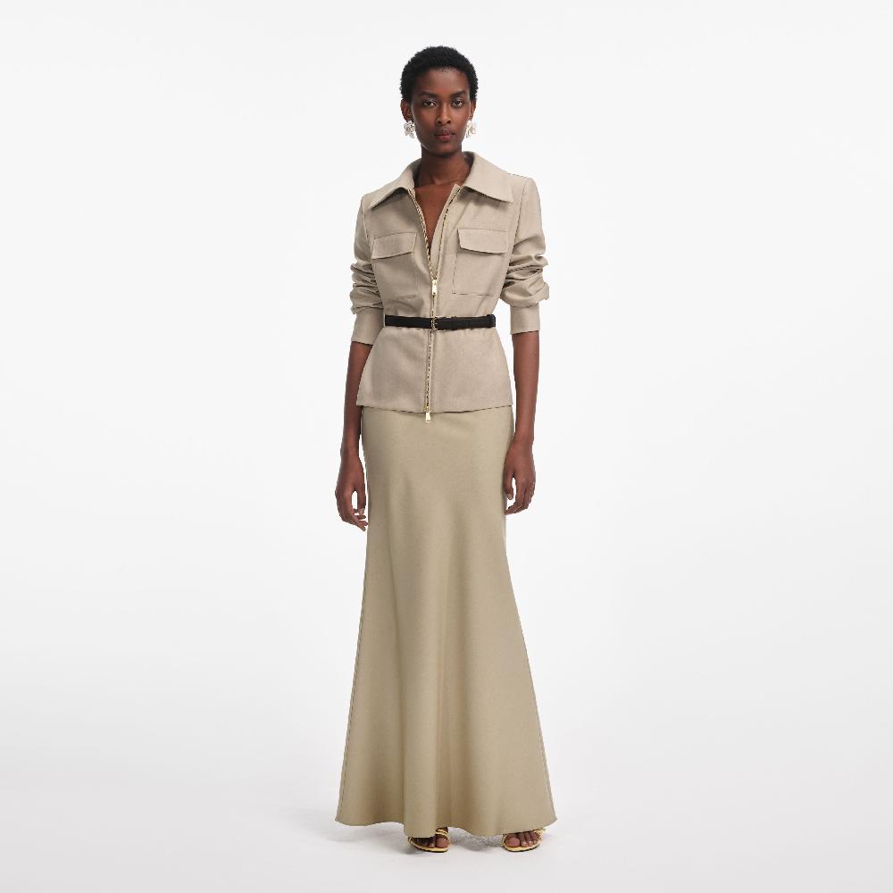 self portrait Beige Twill Maxi Dress CLOTHING