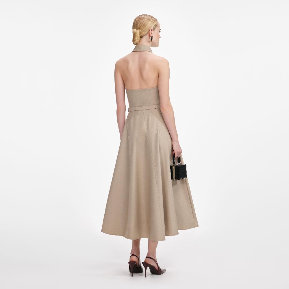 Self Portrait Beige Twill Midi Dress CLOTHING