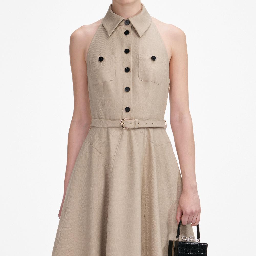 Self Portrait Beige Twill Midi Dress CLOTHING