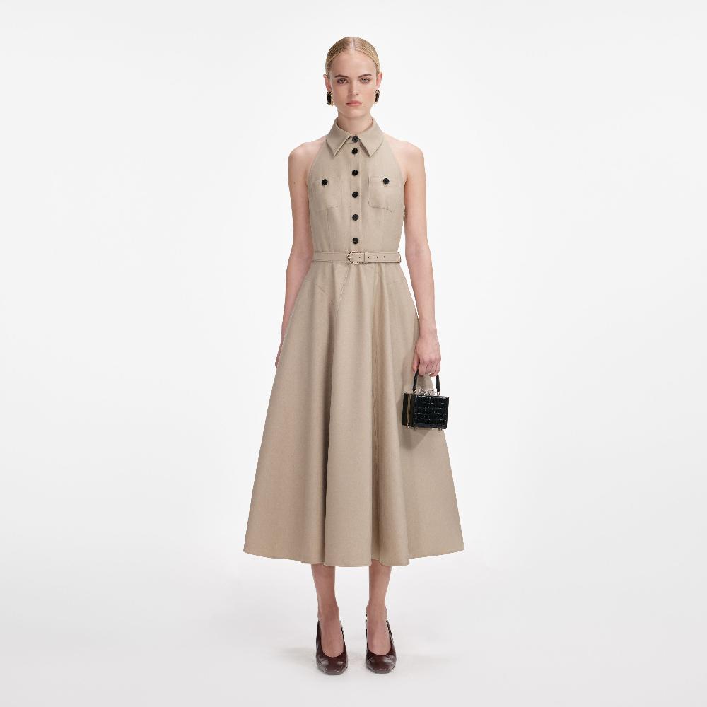 self portrait Beige Twill Midi Dress CLOTHING