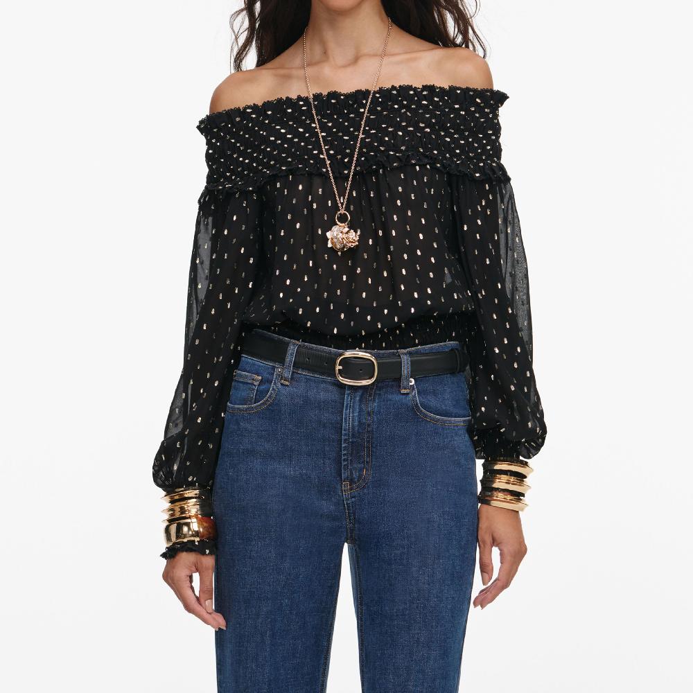 Self Portrait Black And Gold Chiffon Top CLOTHING