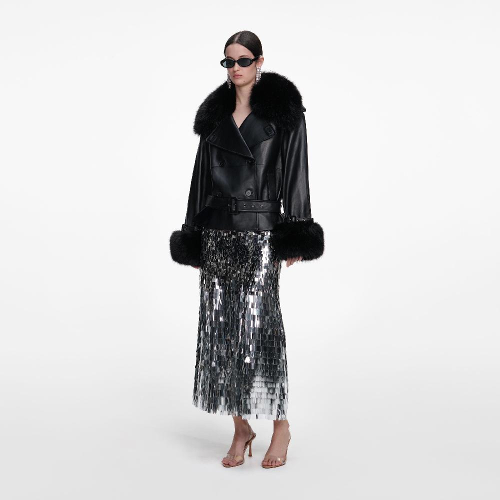 Self Portrait Black Belted Leather Jacket CLOTHING