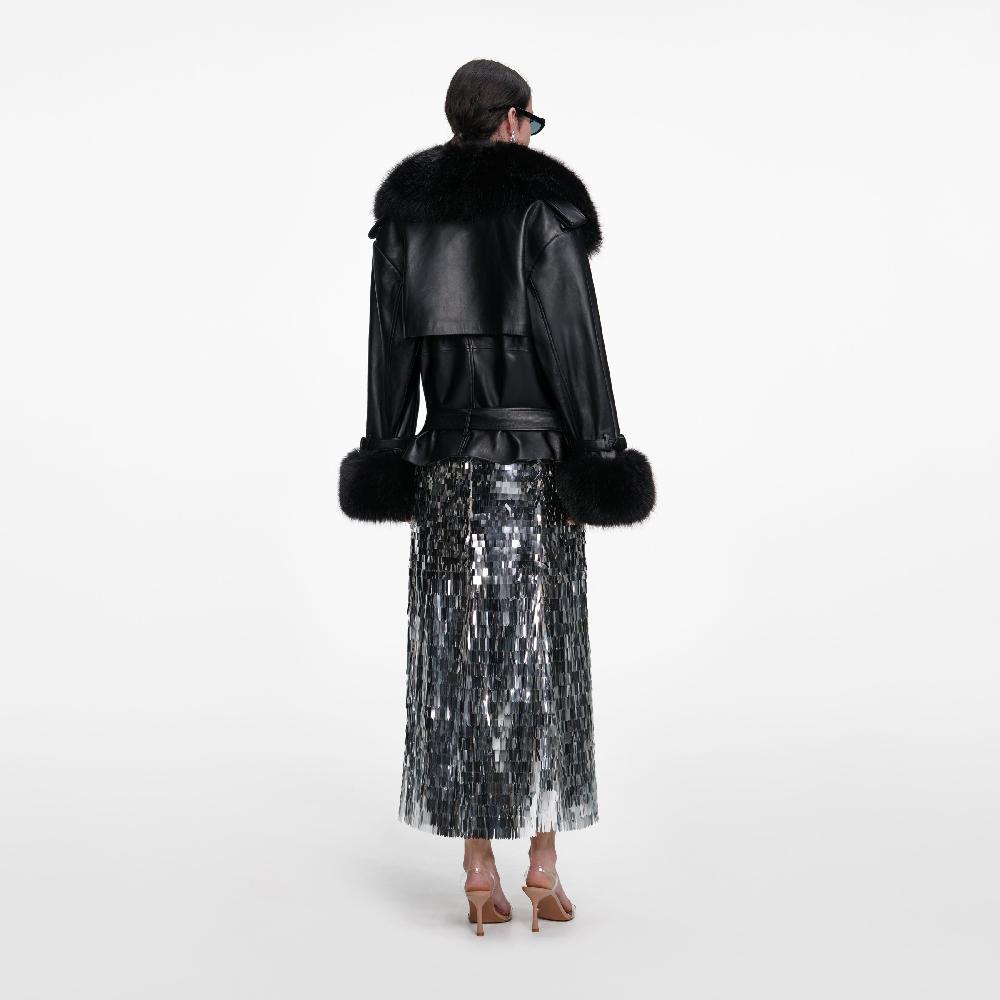 Self Portrait Black Belted Leather Jacket CLOTHING