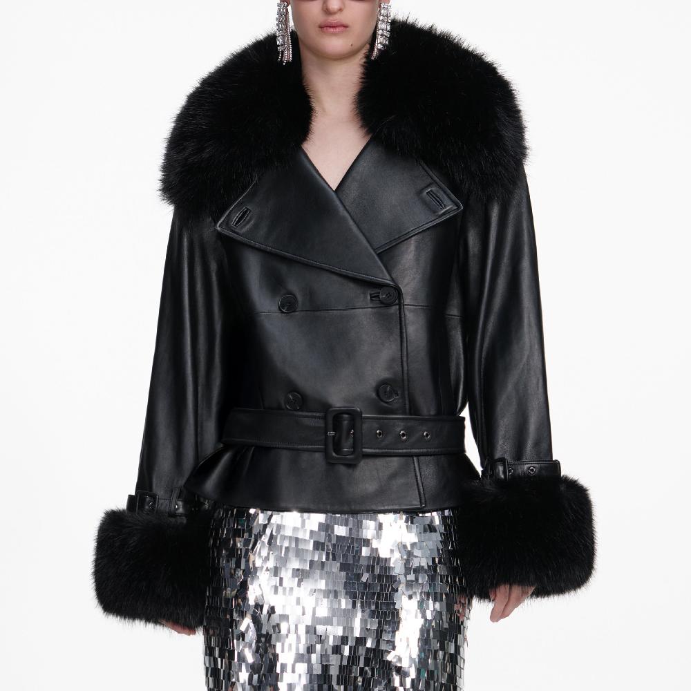 Self Portrait Black Belted Leather Jacket CLOTHING