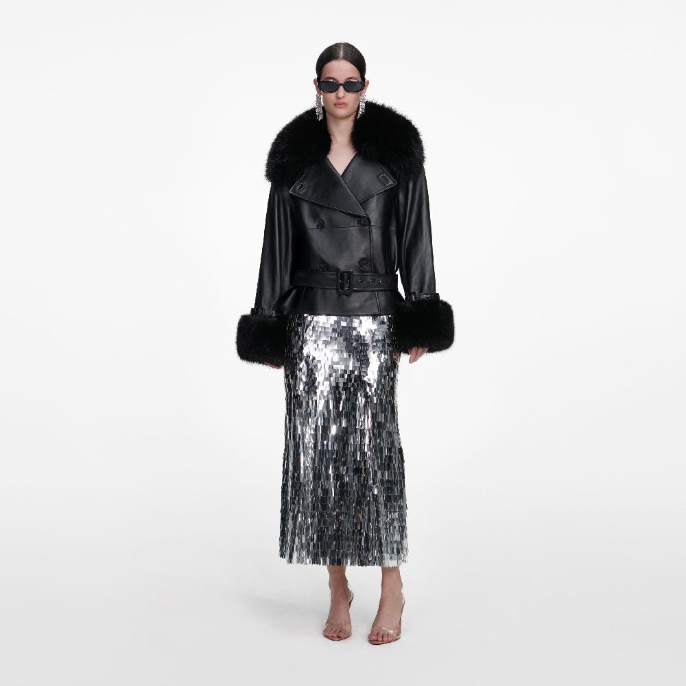 self portrait Black Belted Leather Jacket CLOTHING