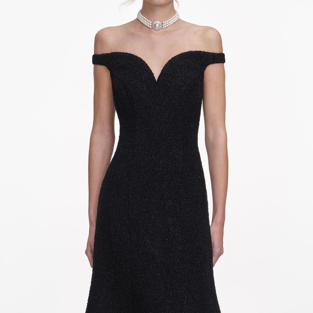 Self Portrait Black Boucle Midi Dress CLOTHING