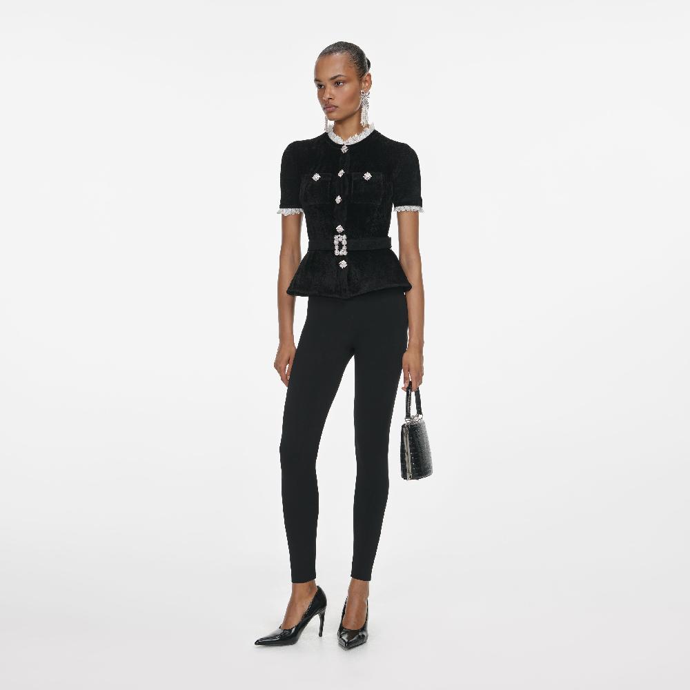 Self Portrait Black Chenille Knit Top CLOTHING