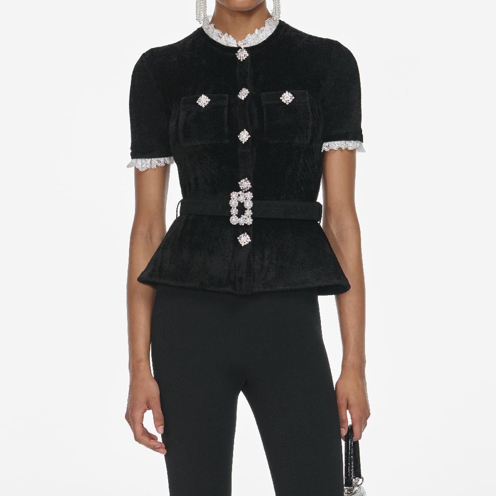 Self Portrait Black Chenille Knit Top CLOTHING