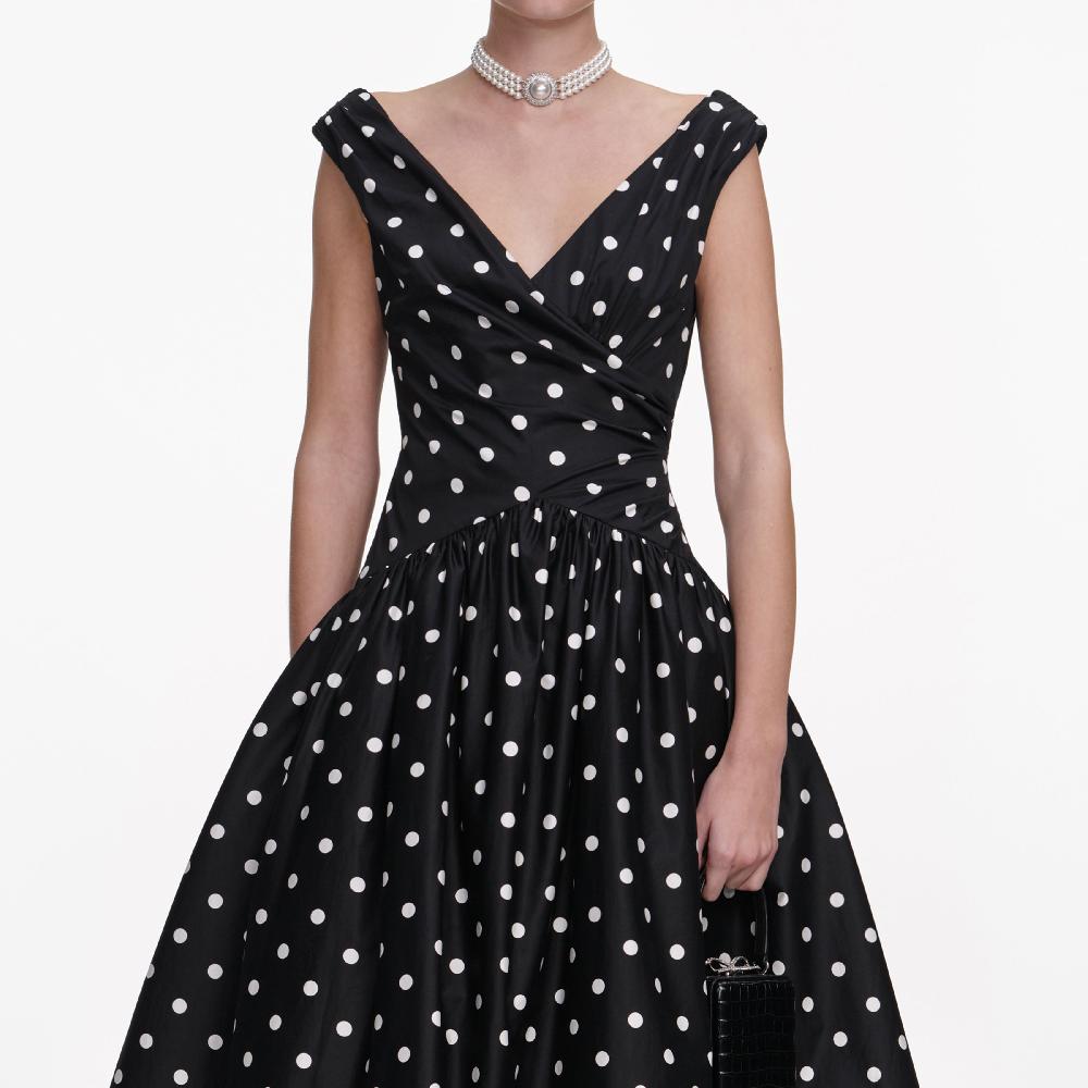 Self Portrait Black Cotton Midi Dress CLOTHING