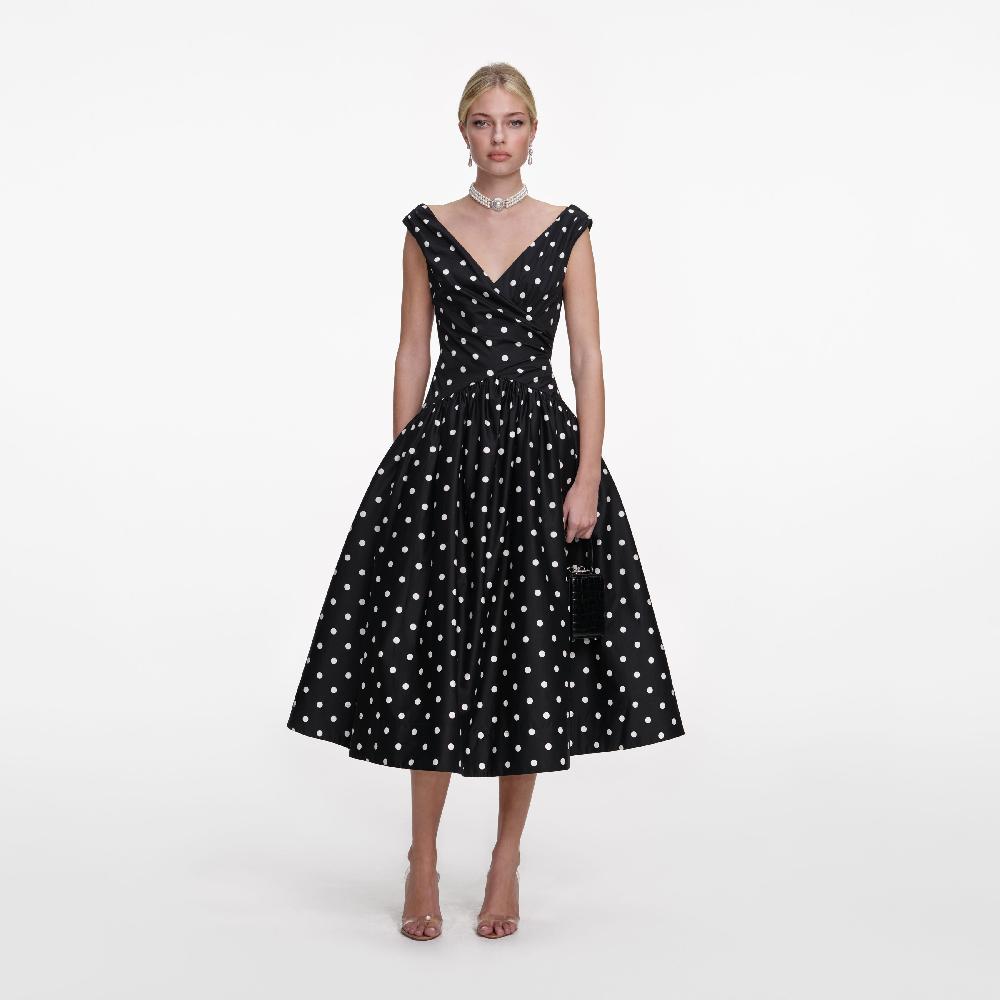 self portrait Black Cotton Midi Dress CLOTHING