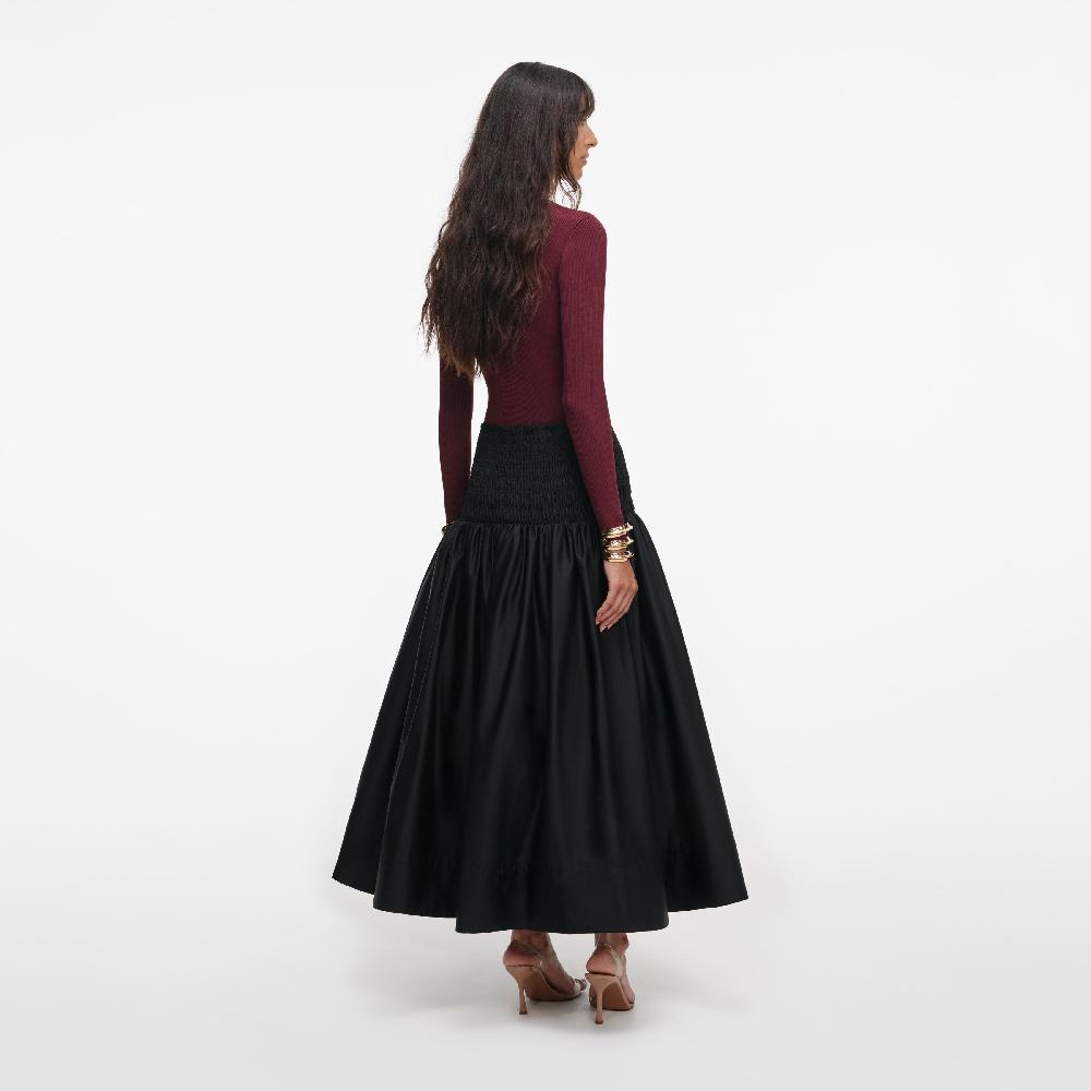 Self Portrait Black Cotton Midi Skirt CLOTHING