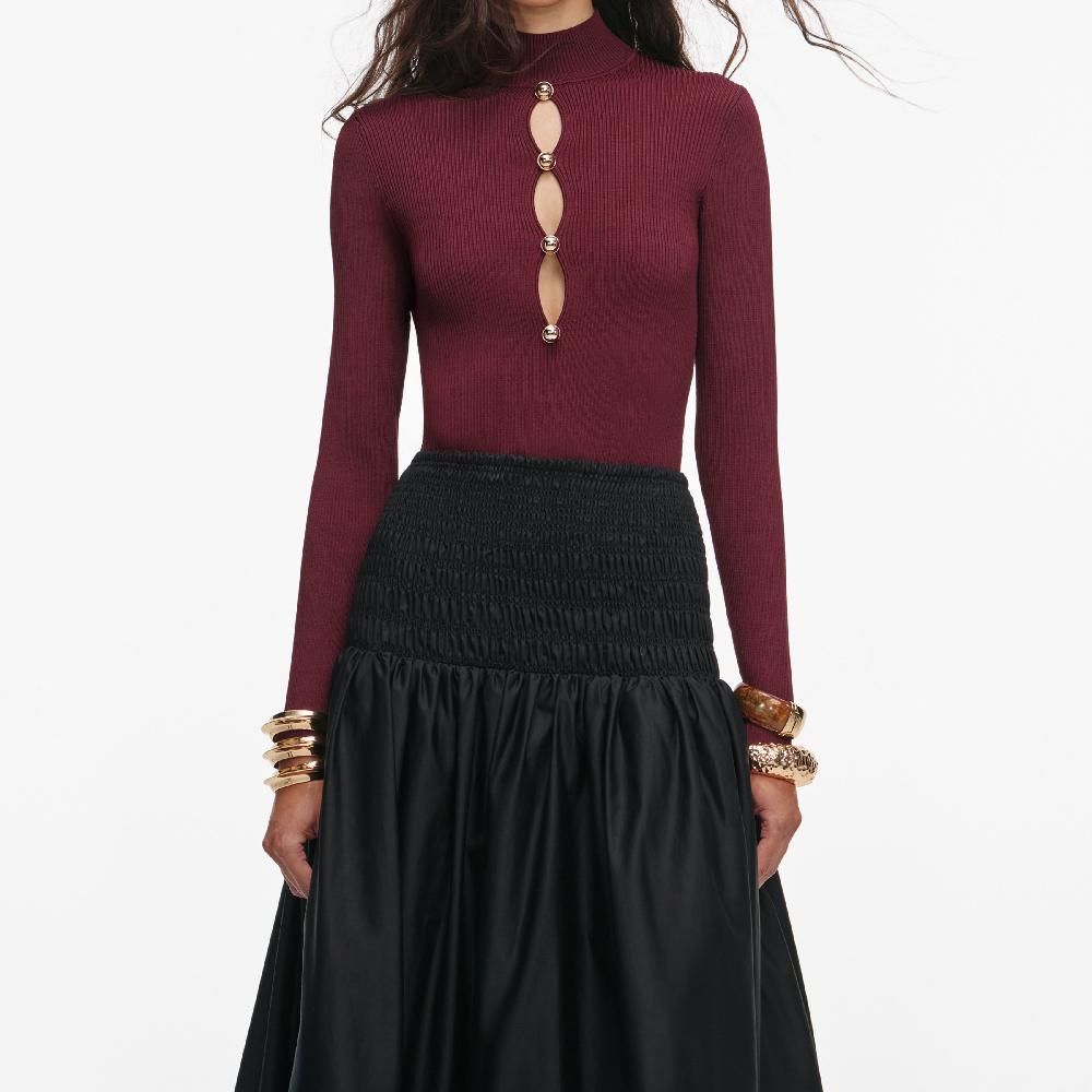 Self Portrait Black Cotton Midi Skirt CLOTHING