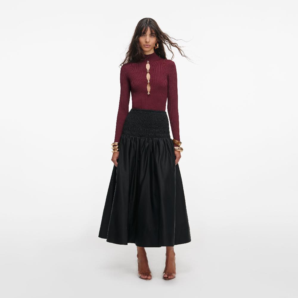 self portrait Black Cotton Midi Skirt CLOTHING