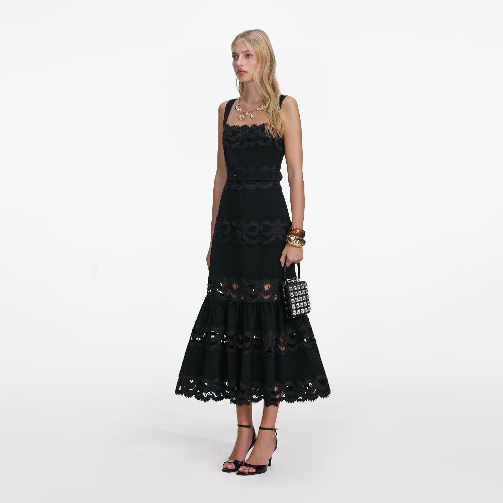 Self Portrait Black Crepe Midi Dress CLOTHING