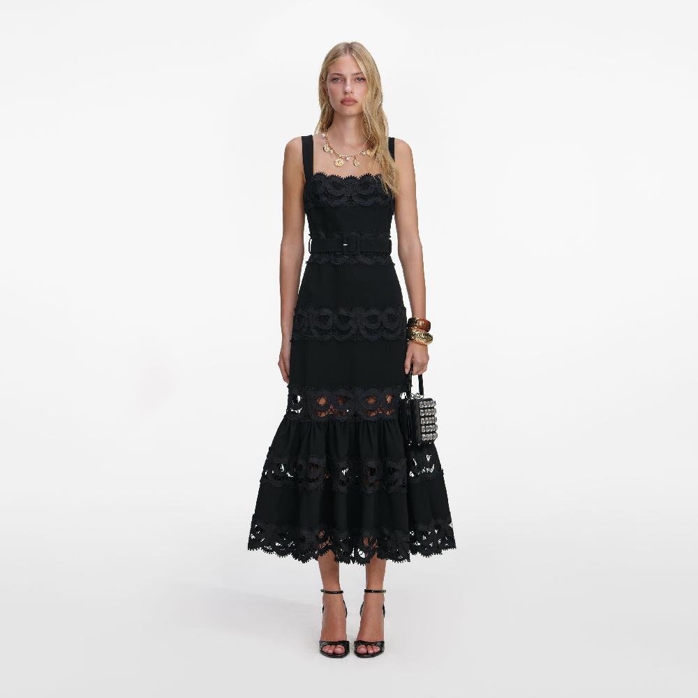 self portrait Black Crepe Midi Dress CLOTHING