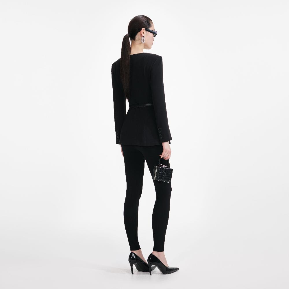 Self Portrait Black Crepe Tailored Top CLOTHING