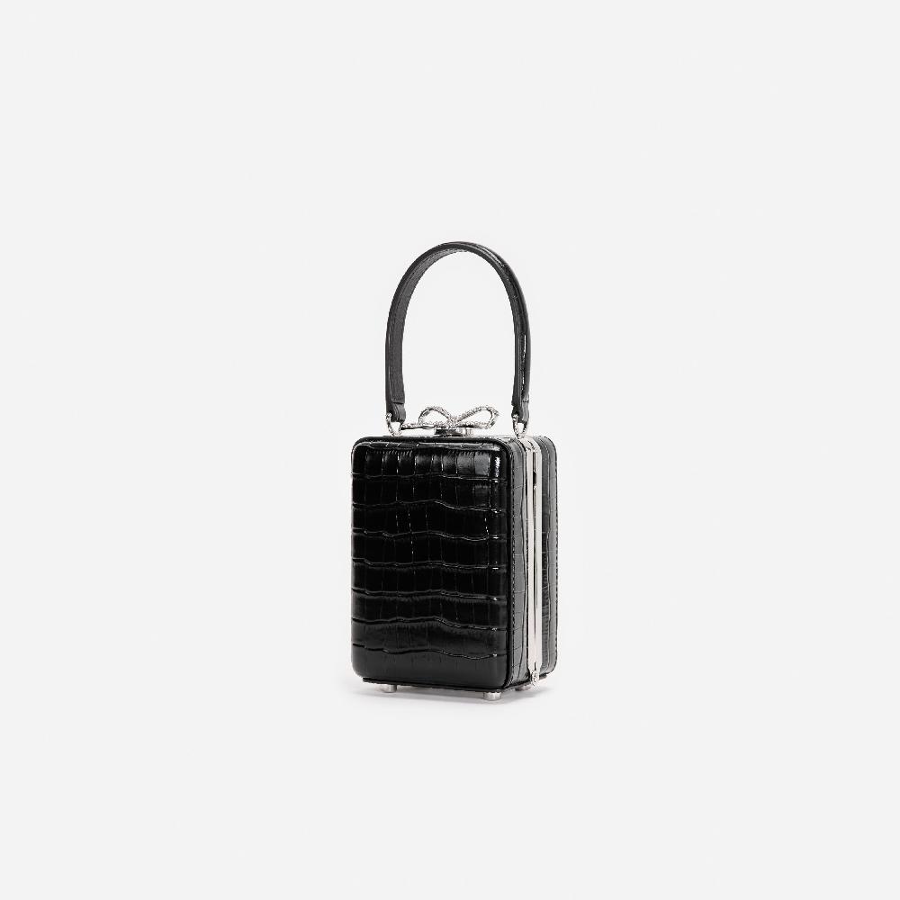 Self Portrait Black Croc Leather Micro Bag BAGS