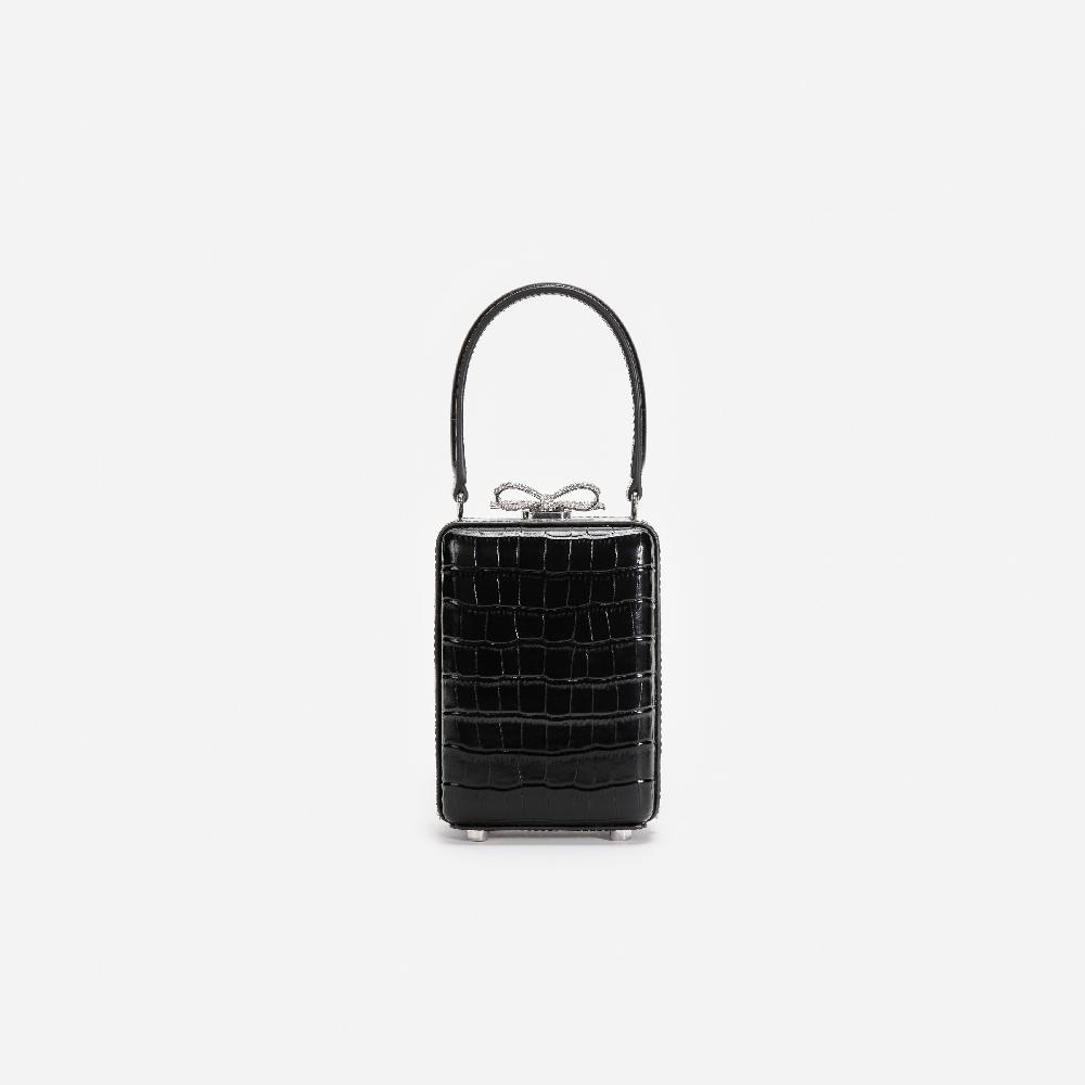 Self Portrait Black Croc Leather Micro Bag BAGS