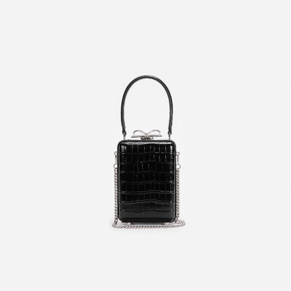 Self Portrait Black Croc Leather Micro Bag BAGS