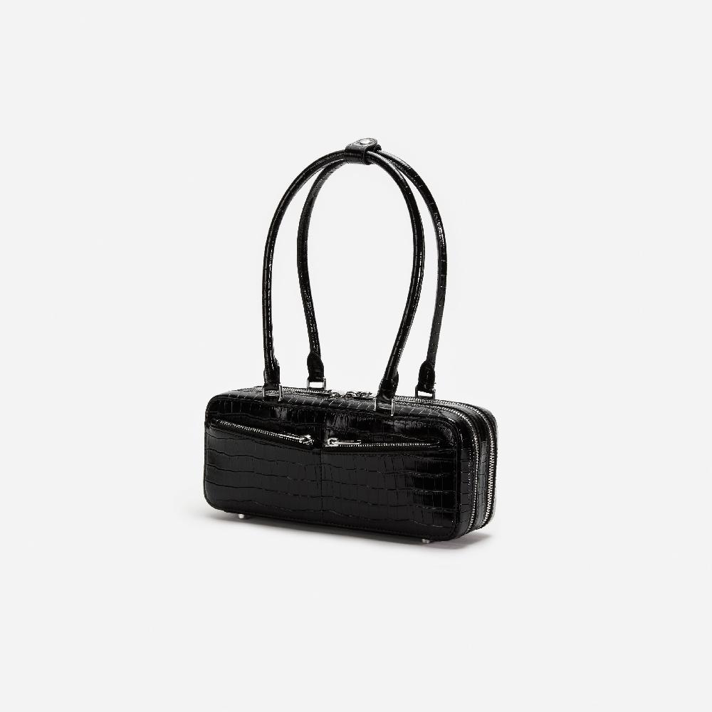 Self Portrait Black Croc Shoulder Bag BAGS