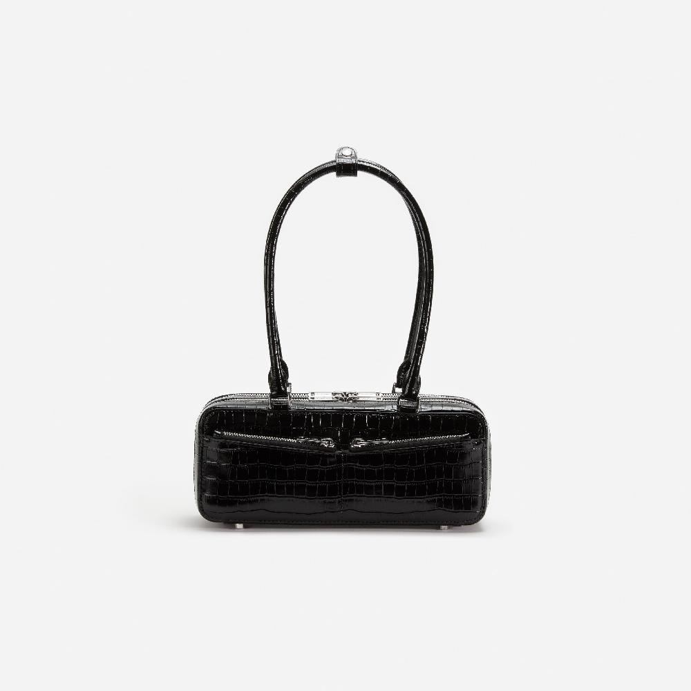 Self Portrait Black Croc Shoulder Bag BAGS